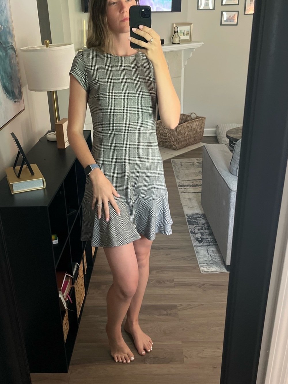 GAP Gray Plaid Cap-Sleeve Fit & Flare Mini Dress
